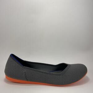 Rothy’s The Flat Round Toe Shoes Womens Size 10.5 Gray Birdseye Knit Orange Sole